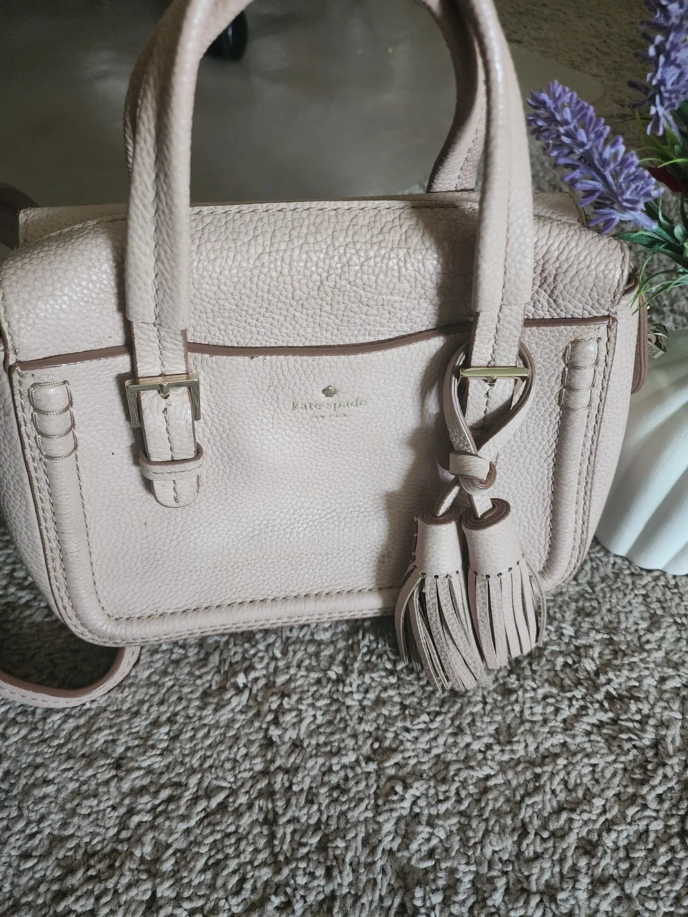 kate spade Pebbled Leather Crossbody Satchel in Taupe